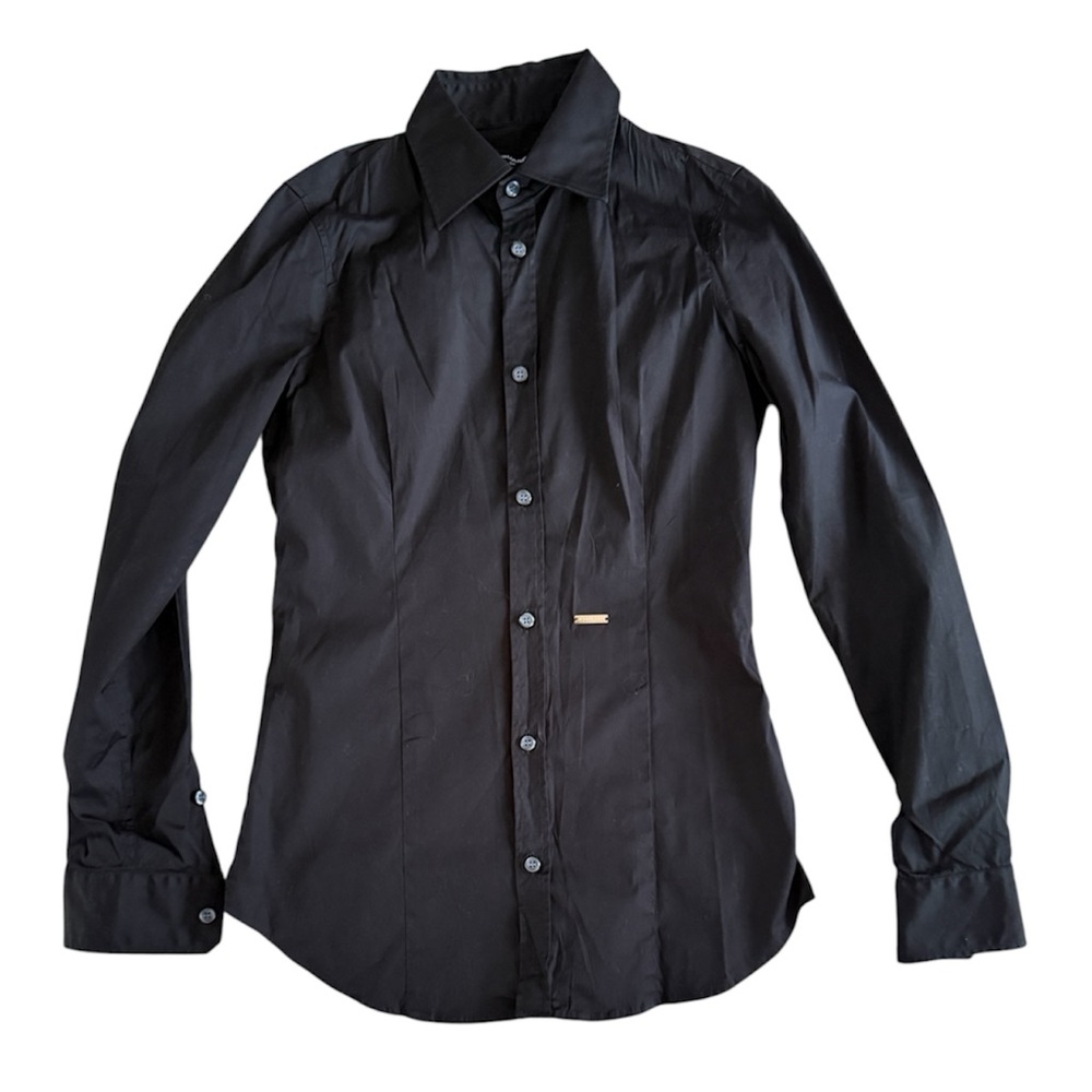 DSQUARED2 Black Slim Fit Button Down Shirt Stretch Cotton Designer Top